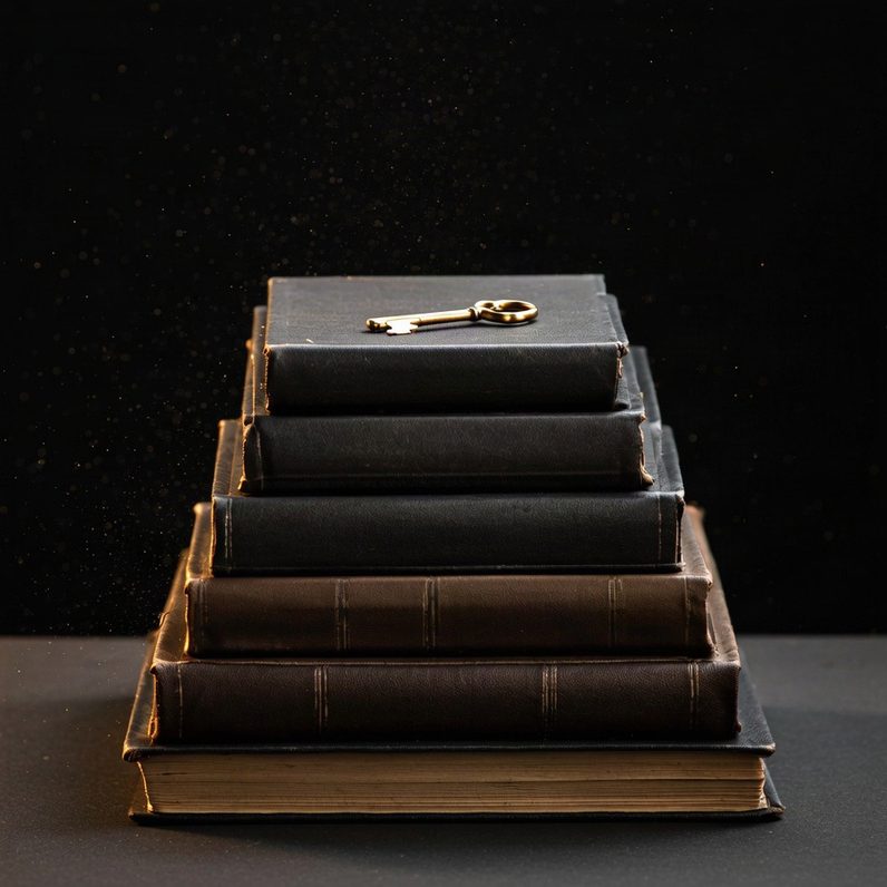 Bücherstapel als Treppe mit goldenem Schlüssel – Aufbaukurs Praxismanager/in IHK (PM 2.0)