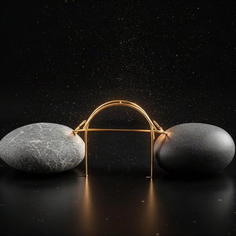 Zwei dunkle Steine, verbunden durch eine goldene Brücke – Vermittlung und Mediation